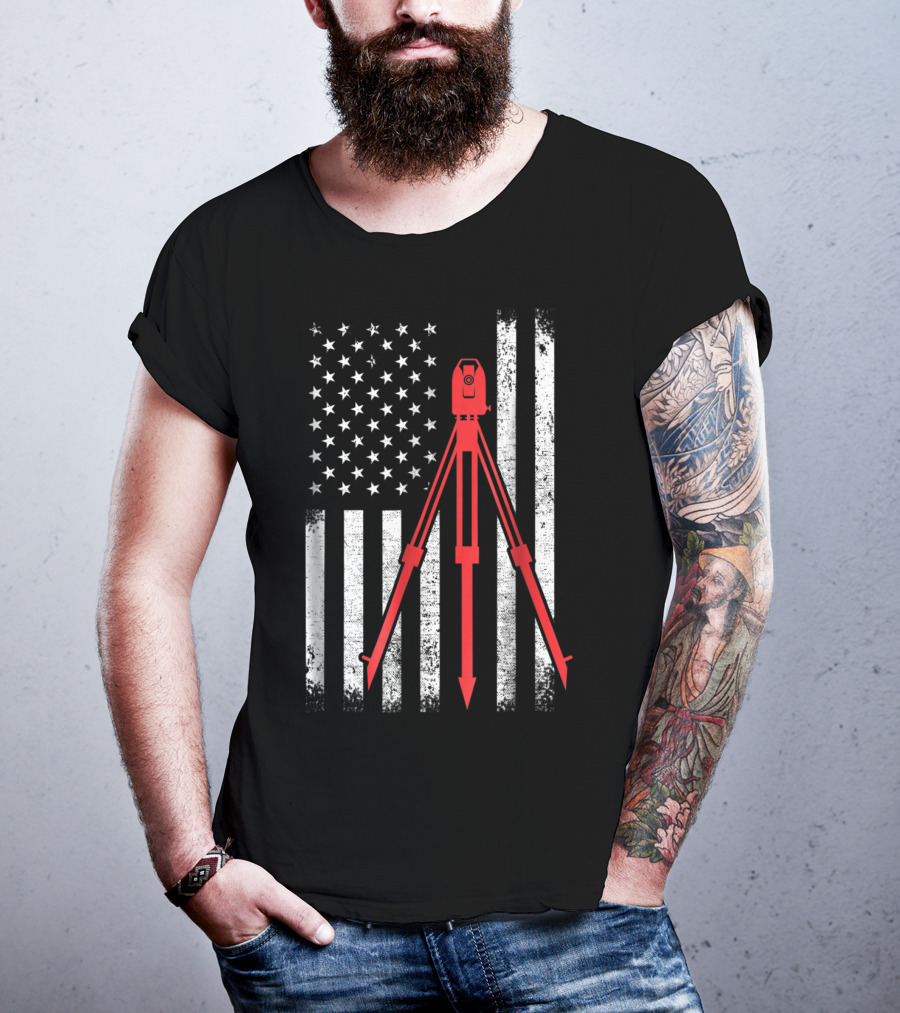 Surveyor Flag USA Surveying Equipment Stars Stripes T-Shirt
