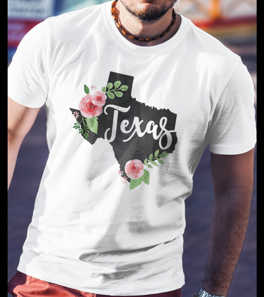 Texas Chalkboard With Watercolor Flowers Home State T-Shirt