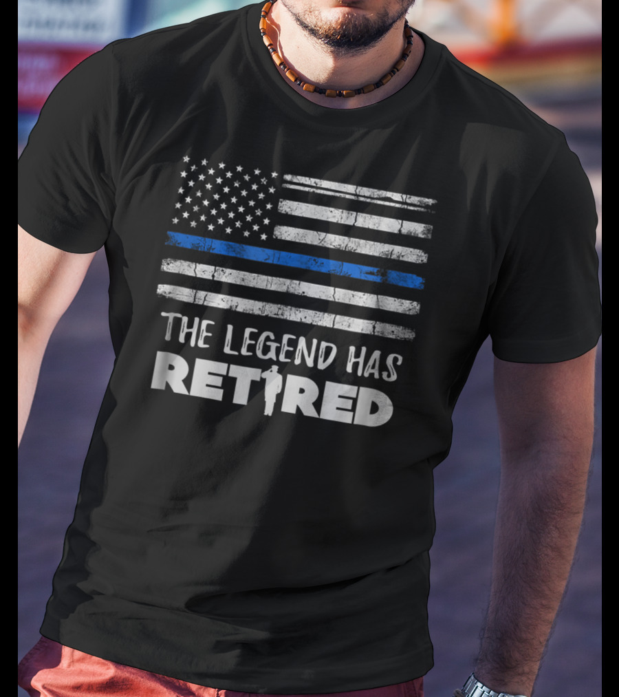 The Legend Has Retired Police Officer Thin Blue Line American Flag T-Shirt