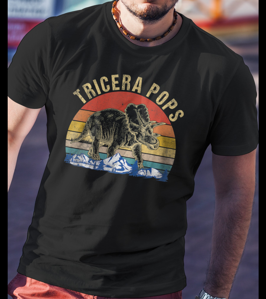 Tricera Pops Dinosaur Dad Triceratops Vintage T-Shirt