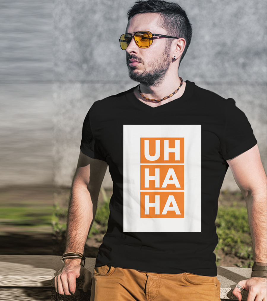 UH HA HA Bold White Letters On Orange Blocks T-Shirt