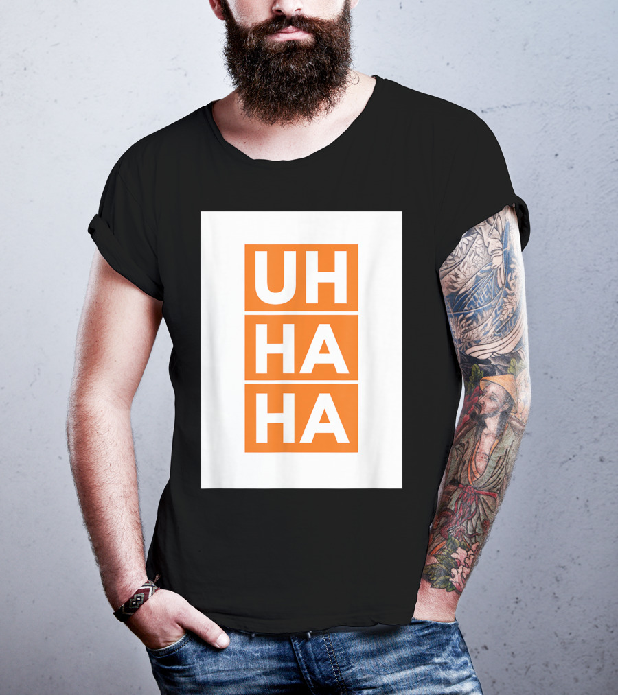 UH HA HA Bold White Letters On Orange Blocks T-Shirt