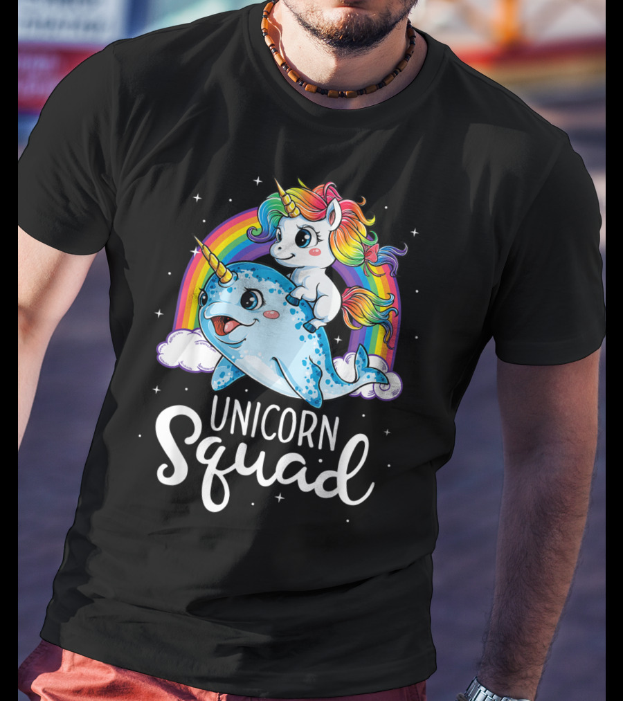 Unicorn Squad Narwhal Rainbow Girls Kids T-Shirt
