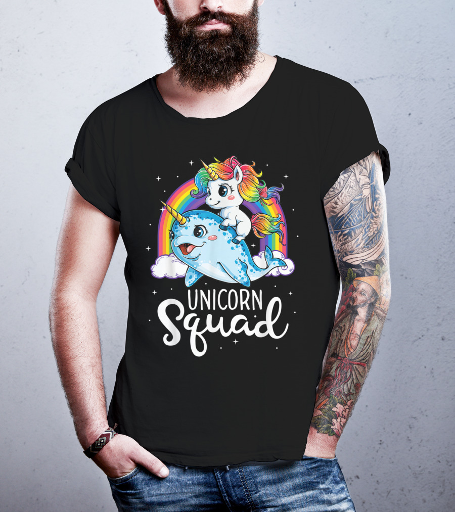 Unicorn Squad Narwhal Rainbow Girls Kids T-Shirt