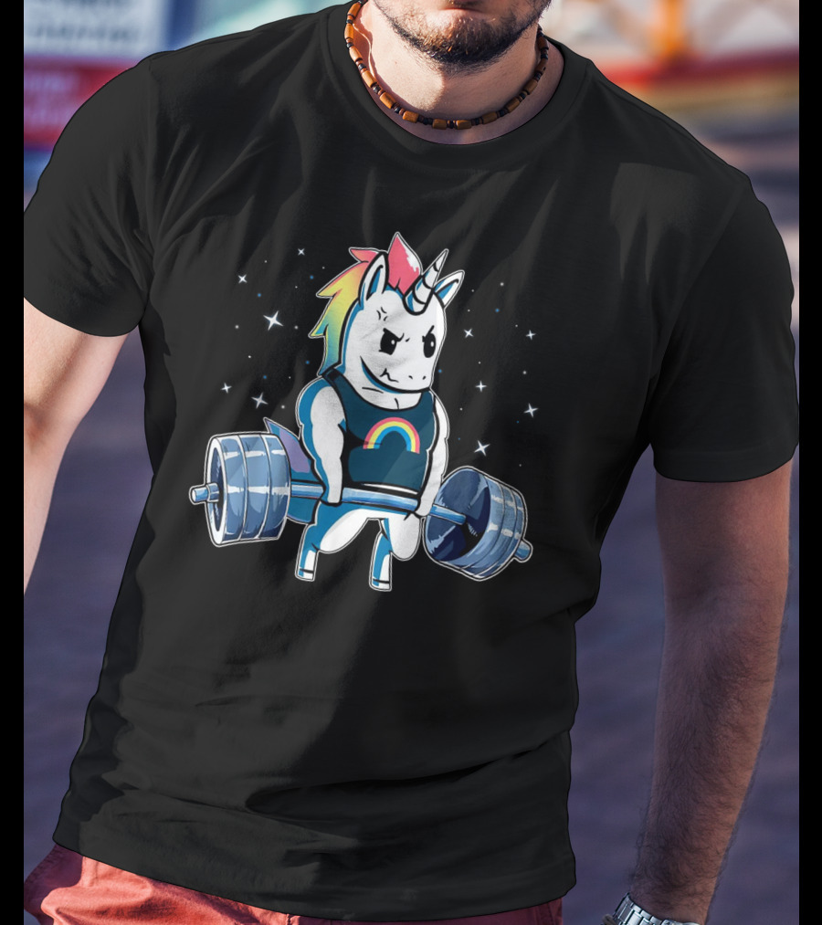 Unicorn Deadlift Powerlifting Rainbow Fitness Gym T-Shirt