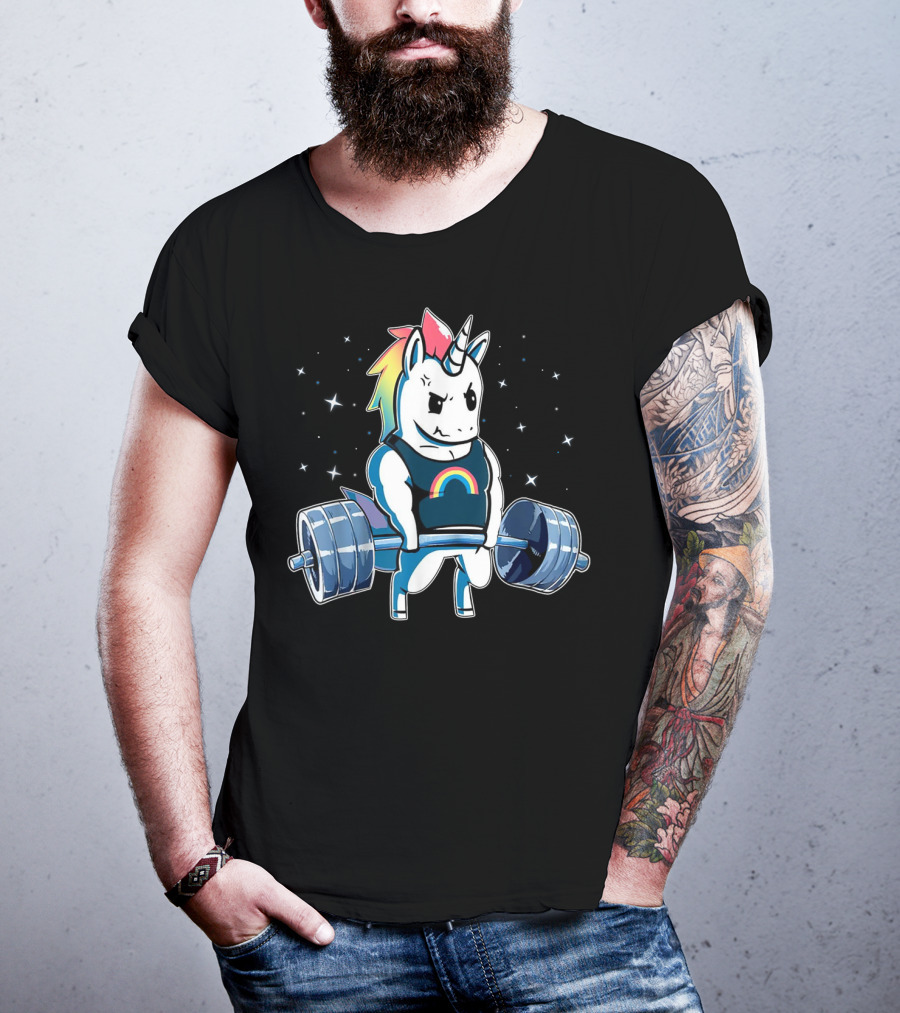 Unicorn Deadlift Powerlifting Rainbow Fitness Gym T-Shirt