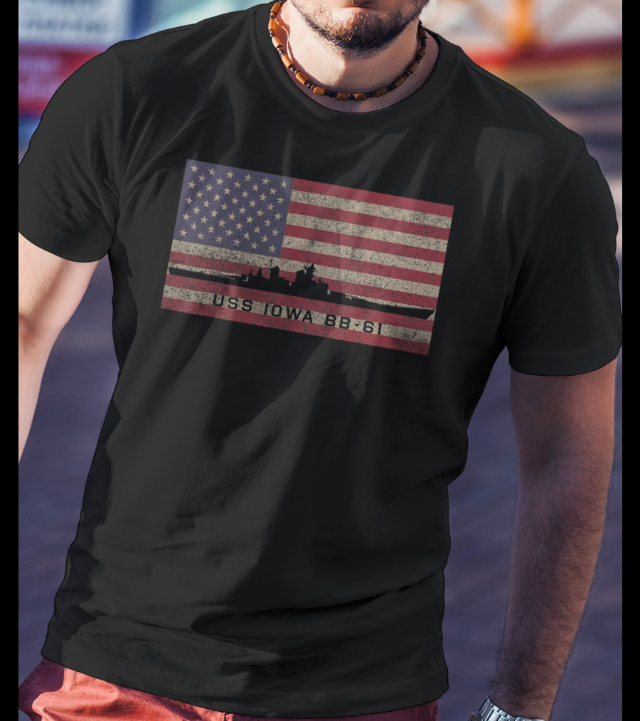 USS Iowa BB-61 American Flag Battleship T-Shirt