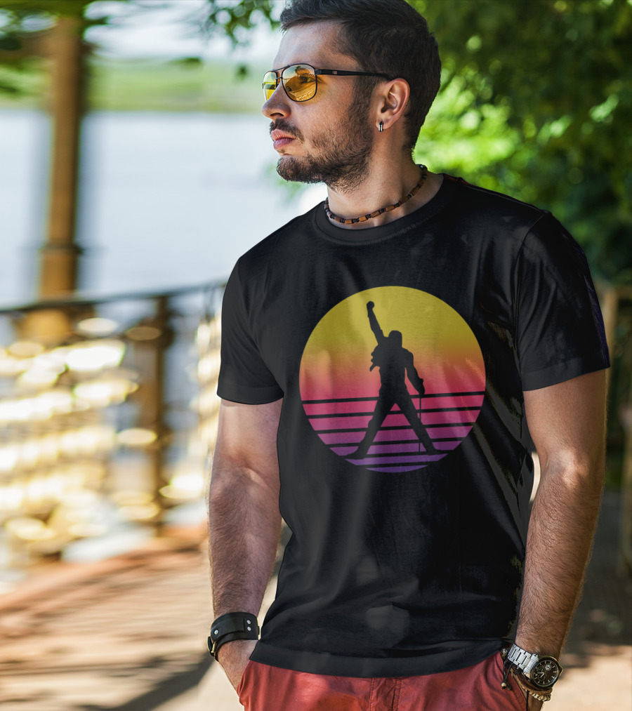 Vintage Freddie Mercury Silhouette Music Icon Sunset T-Shirt