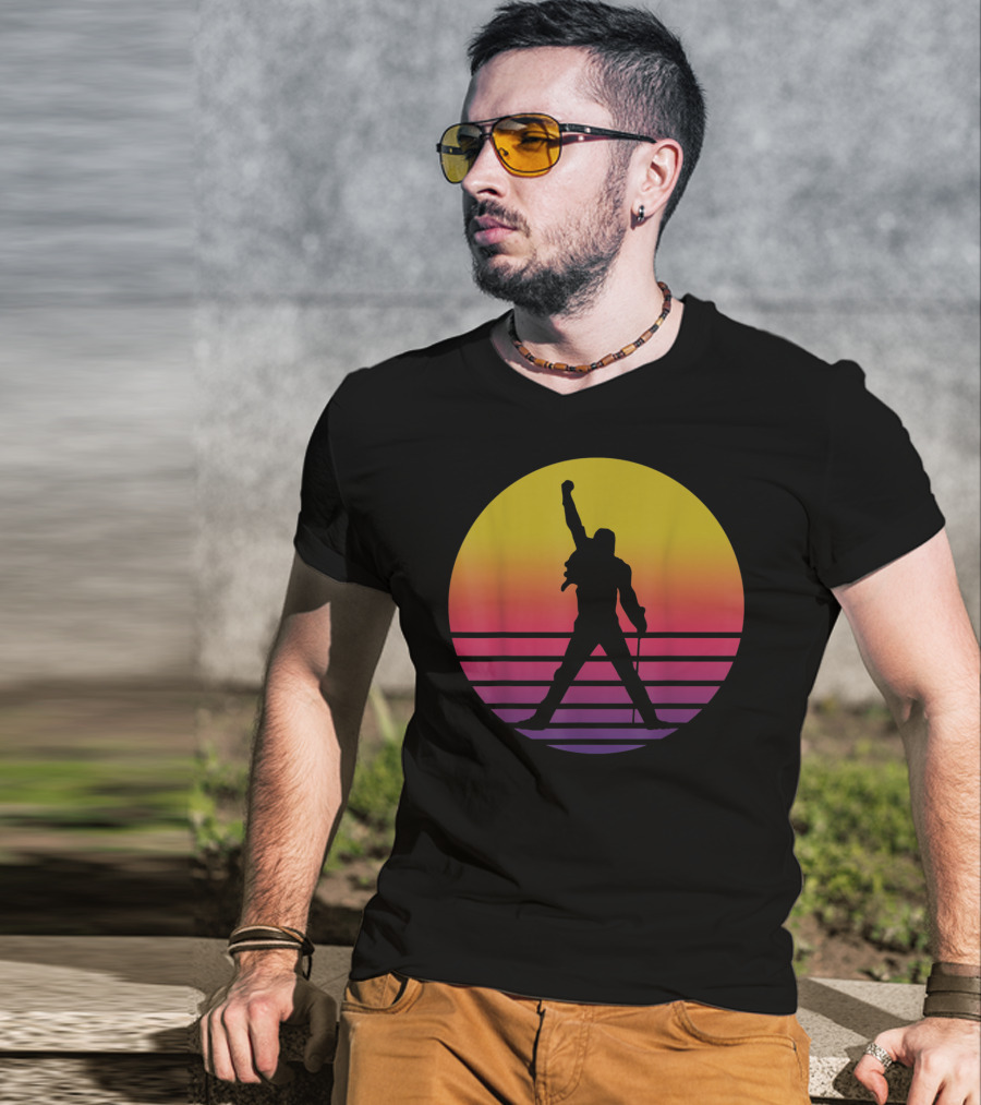 Vintage Freddie Mercury Silhouette Music Icon Sunset T-Shirt