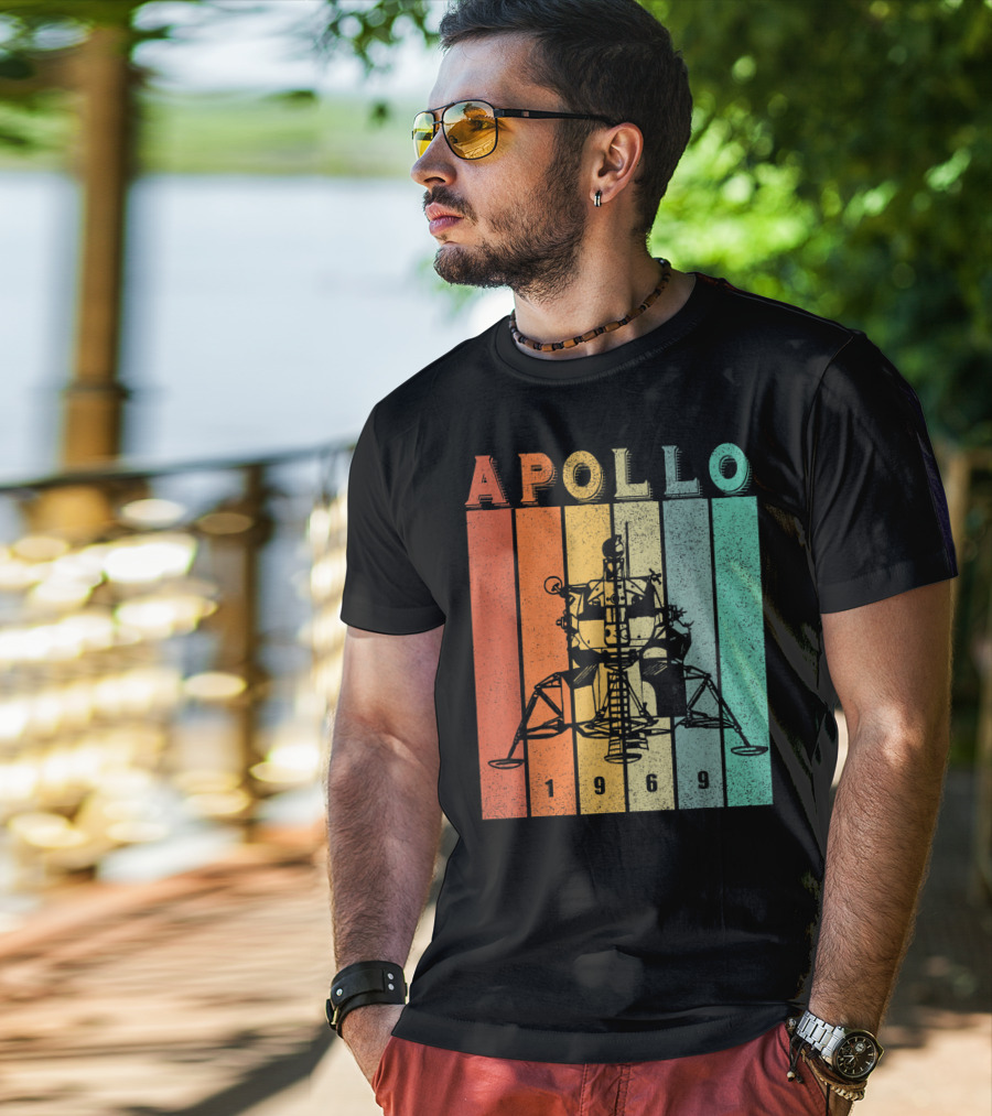 Apollo 1969 Lunar Module Vintage Retro Stripes T-Shirt