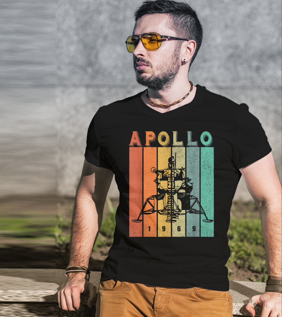 Apollo 1969 Lunar Module Vintage Retro Stripes T-Shirt