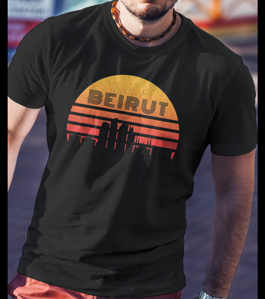 Vintage Beirut Lebanon Skyline Sunset T-Shirt