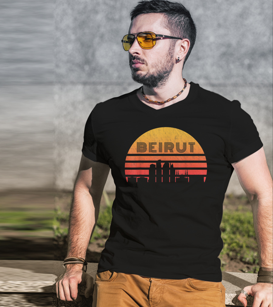 Vintage Beirut Lebanon Skyline Sunset T-Shirt