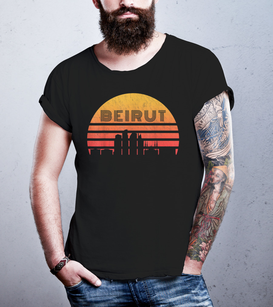 Vintage Beirut Lebanon Skyline Sunset T-Shirt