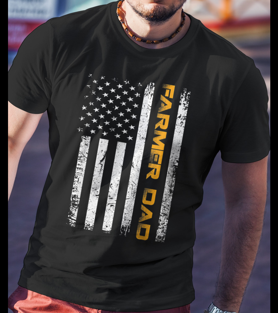 Vintage USA Flag Farmer Dad American Father T-Shirt