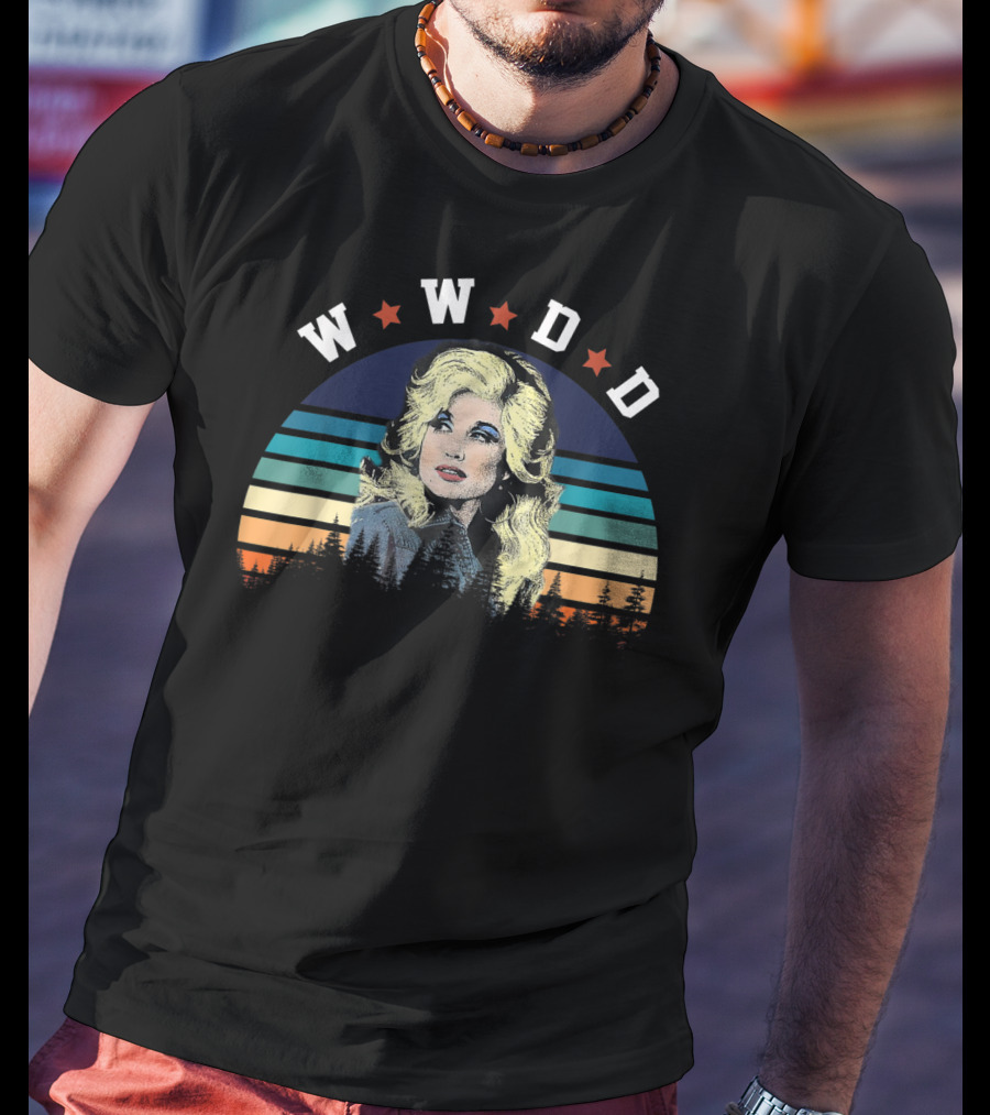 WWDD Retro Dolly Parton Striped Trees T-Shirt
