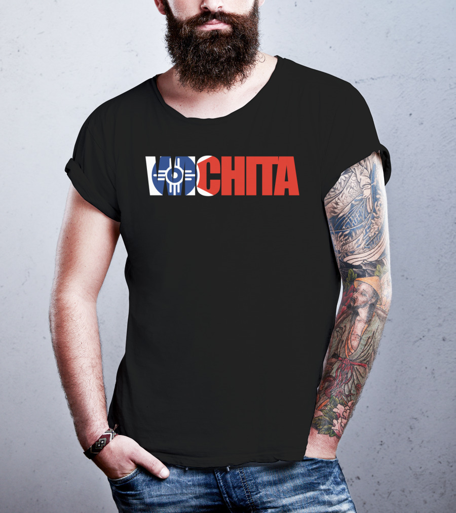 Wichita Kansas Flag Typography T-Shirt