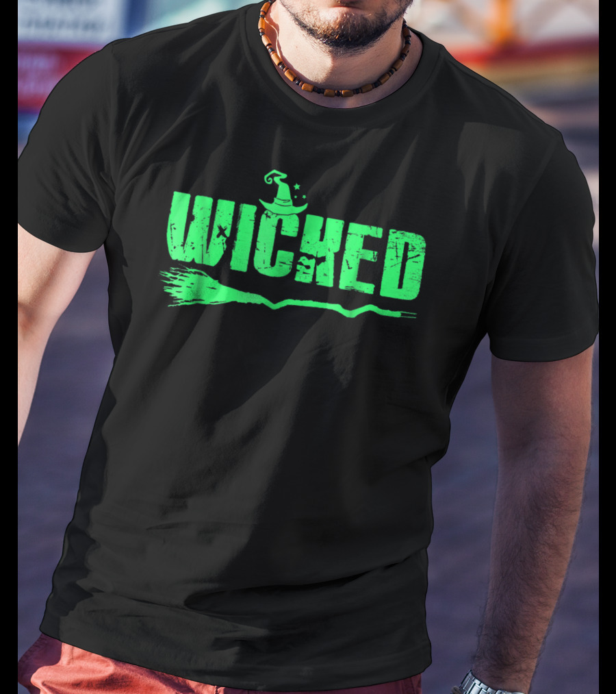 Wicked Green Witch Hat Broomstick Halloween Magic T-Shirt
