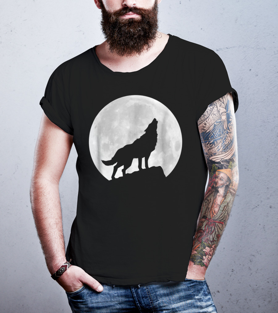 Wolf Howling At Full Moon Spirit Animal T-Shirt
