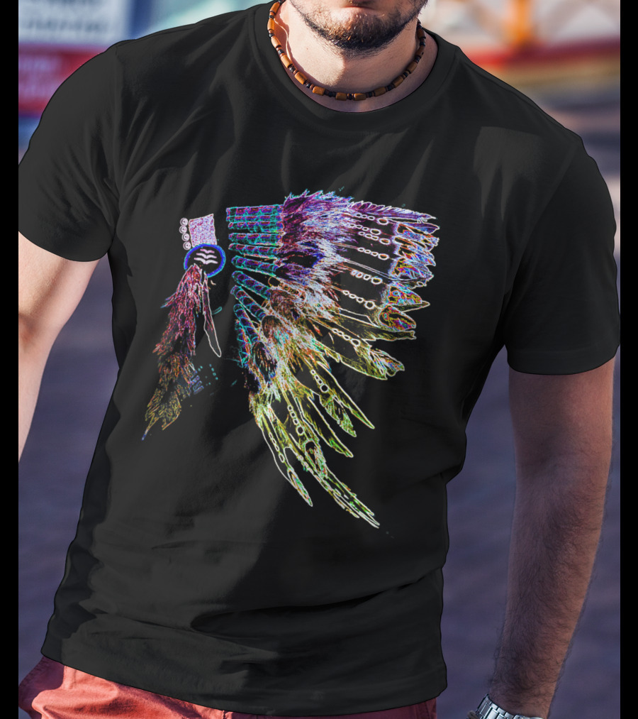 Native American Headdress Colorful Feather Neon T-Shirt