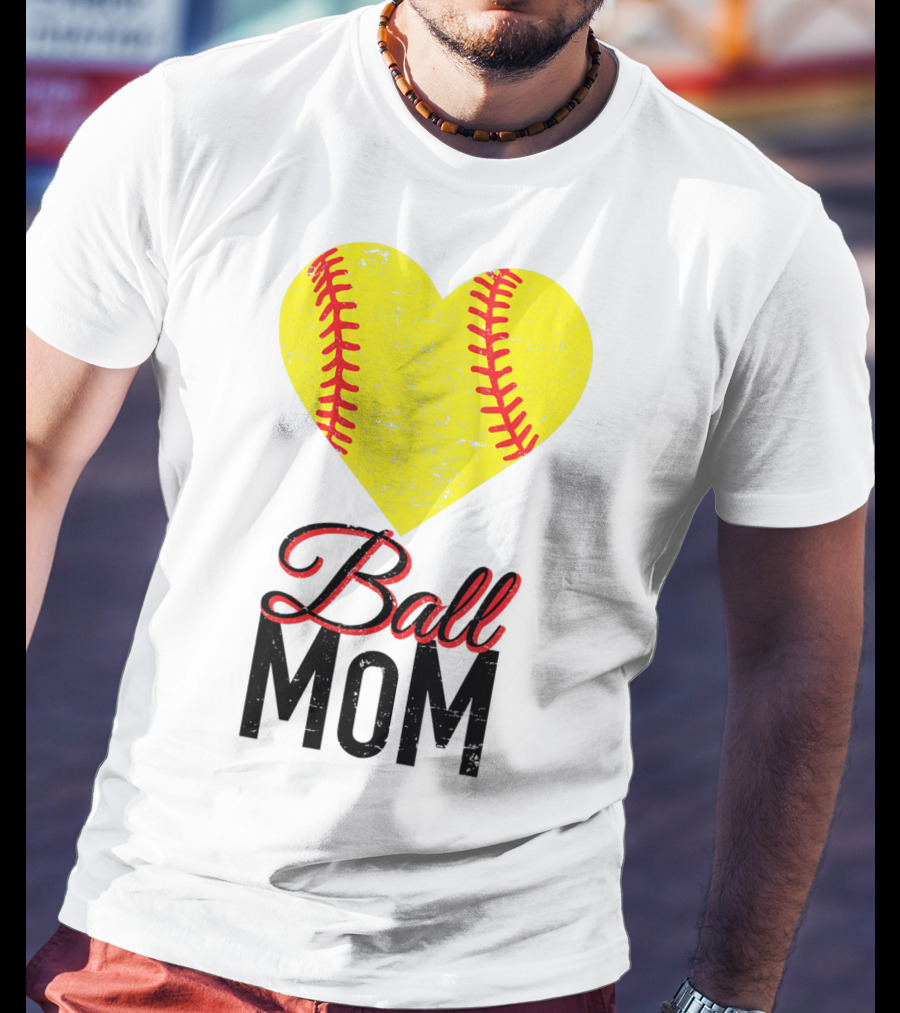 Love Ball Mom Heart Baseball Softball Graph T-Shirt