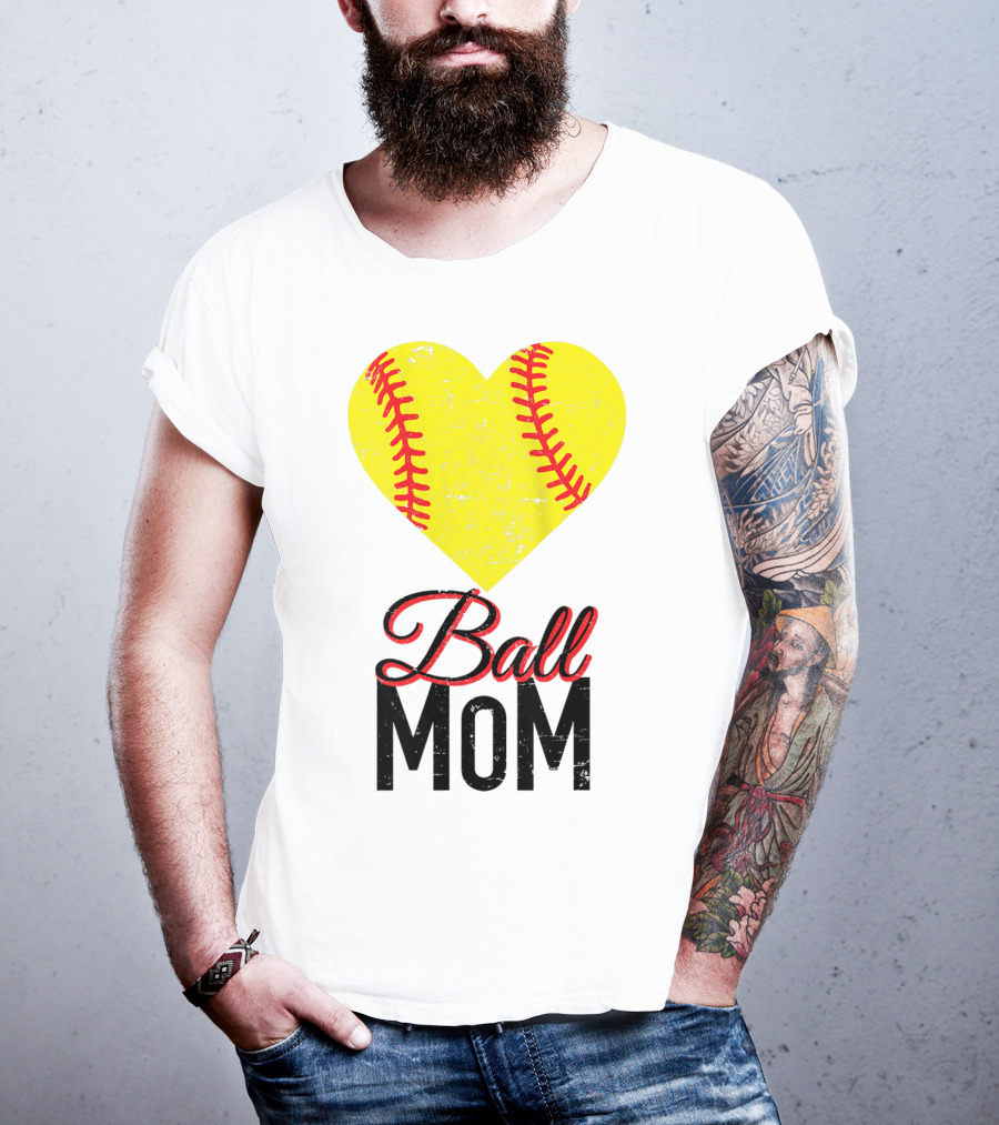 Love Ball Mom Heart Baseball Softball Graph T-Shirt