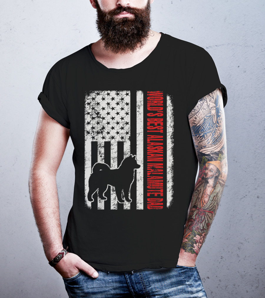 World's Best Alaskan Malamute Dad American Flag T-Shirt