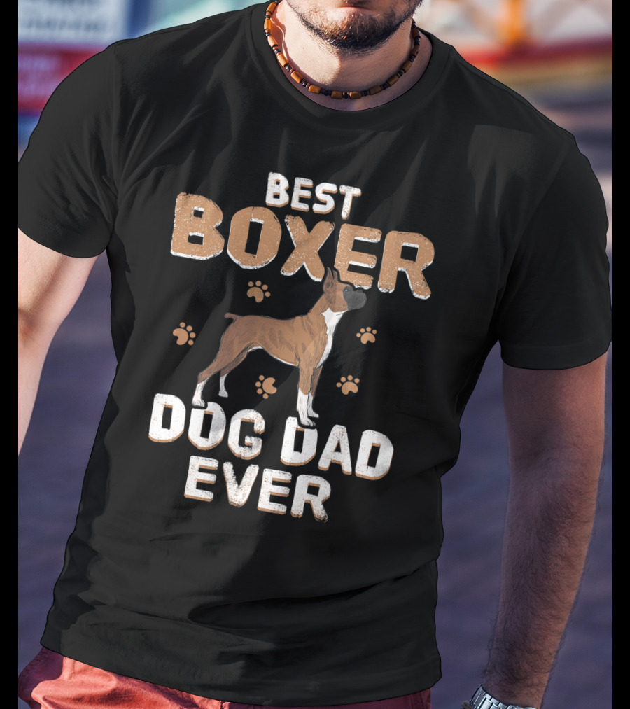 Best Boxer Dog Dad Ever Father's Day With Paw Prints For Dog Lovers T-Shirt