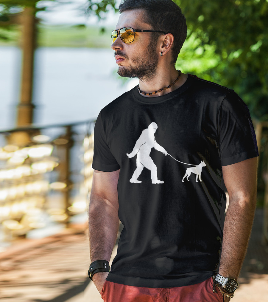 Bigfoot Sasquatch Walking Boxer Dog Lovers T-Shirt