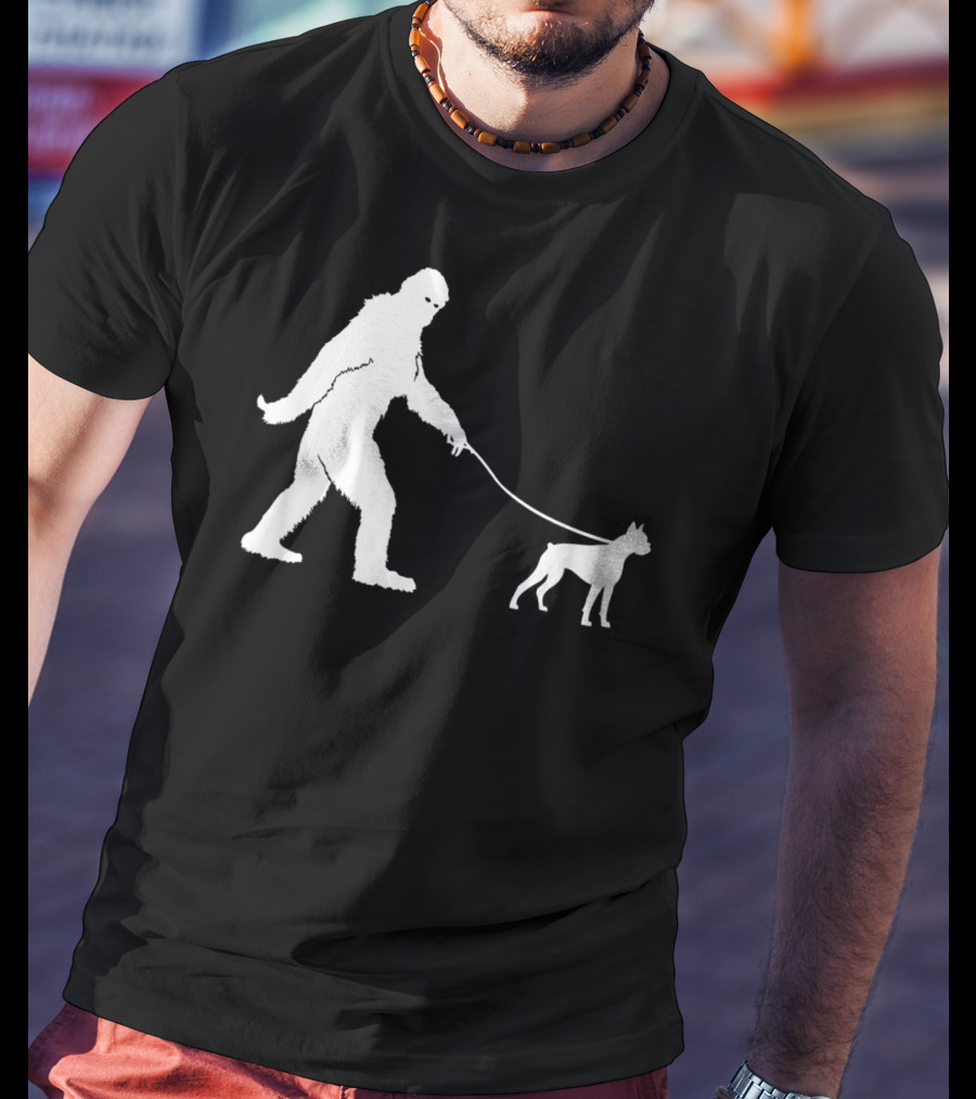 Bigfoot Sasquatch Walking Boxer Dog Lovers T-Shirt
