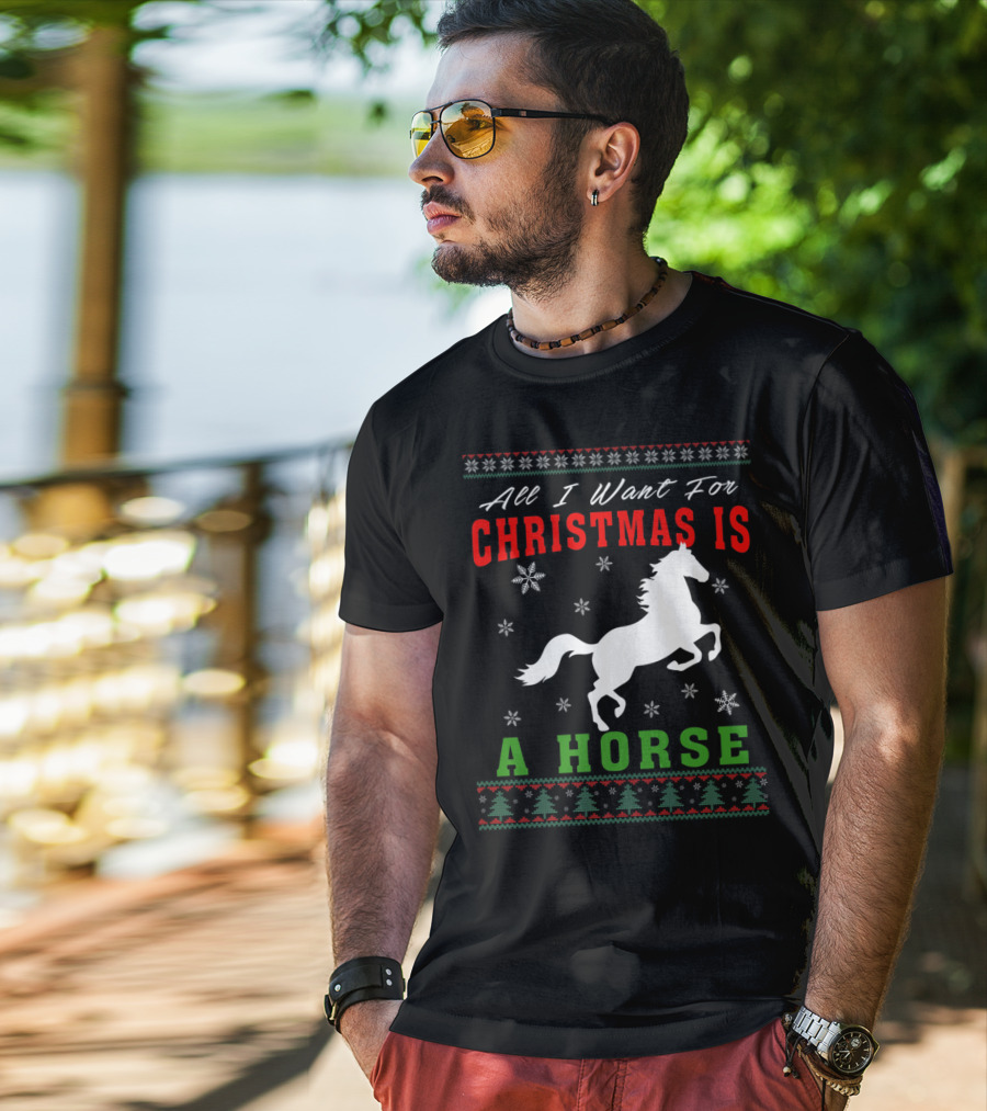 All I Want For Christmas Is A Horse Snowflakes Forest T-Shirt