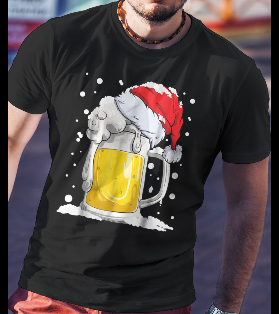 Beer Christmas Santa Hat Xmas Snow Men Mug T-Shirt