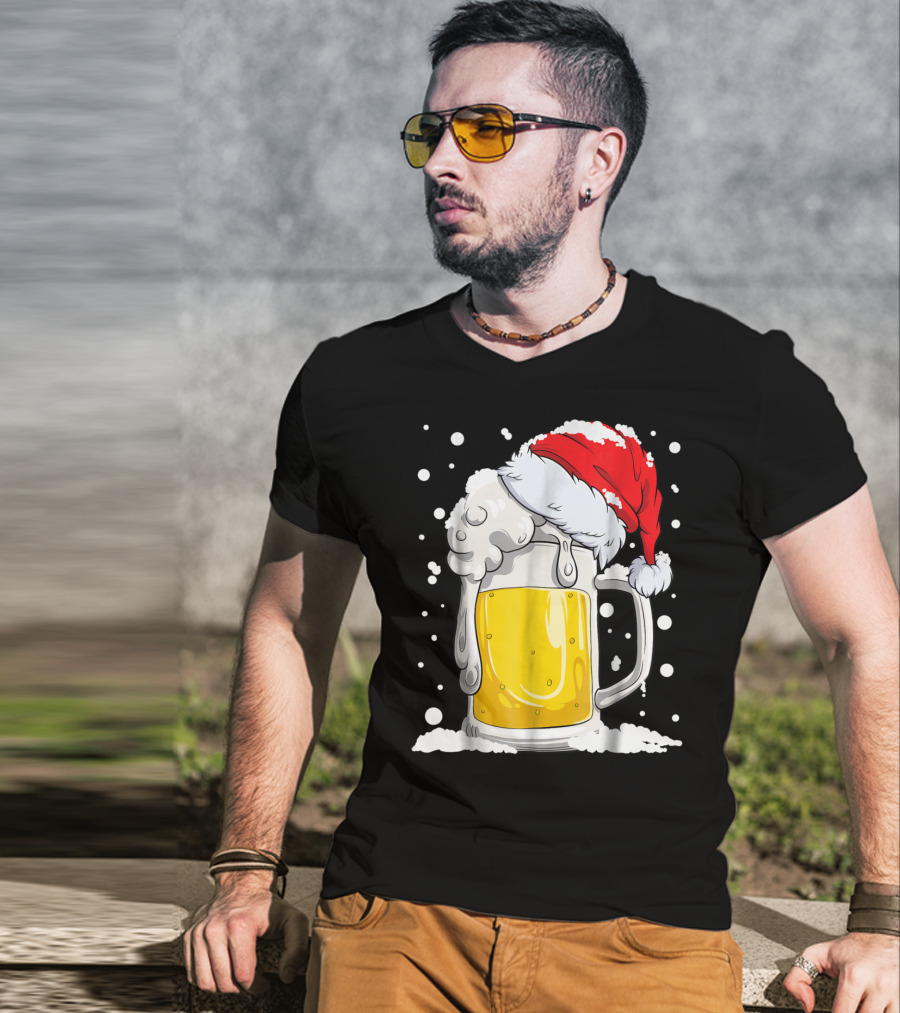 Beer Christmas Santa Hat Xmas Snow Men Mug T-Shirt