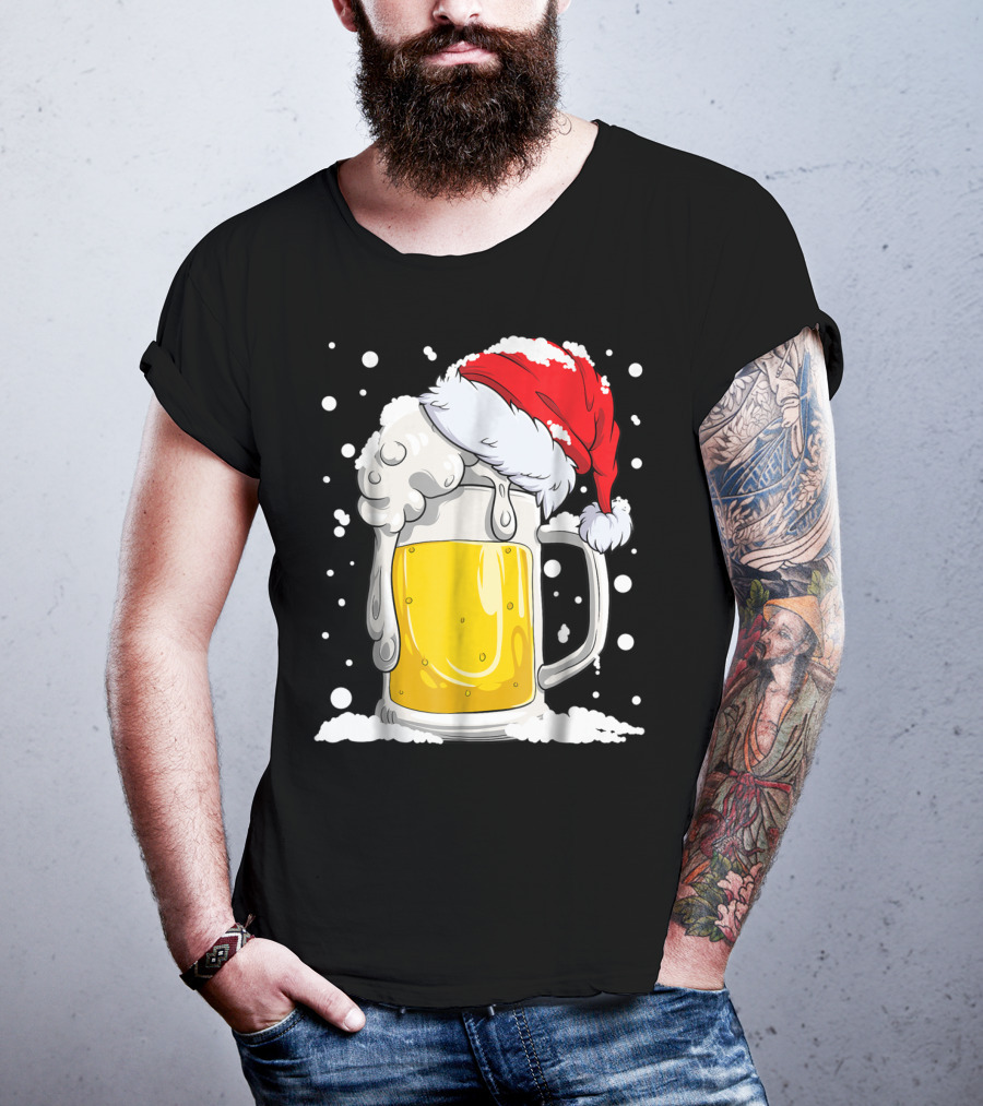 Beer Christmas Santa Hat Xmas Snow Men Mug T-Shirt