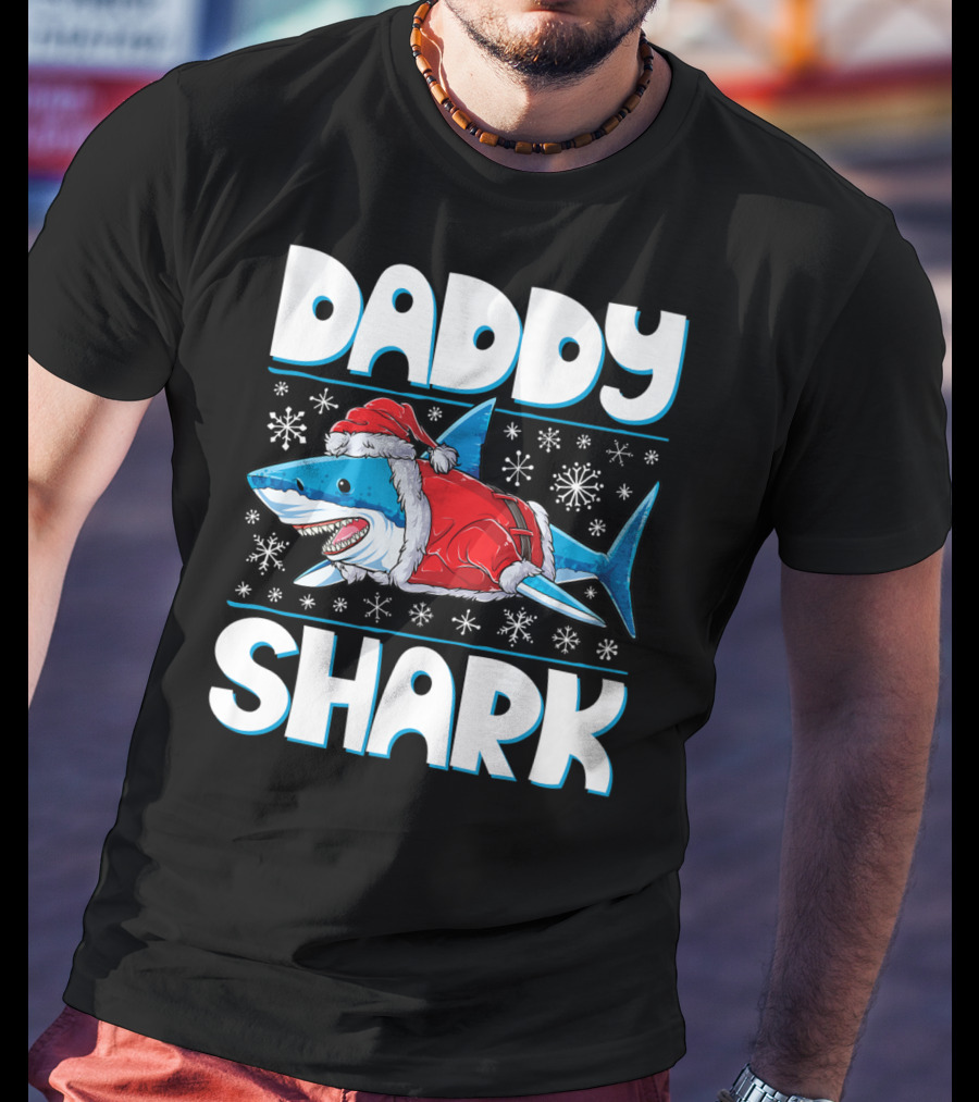 Daddy Shark Santa Christmas Snowflakes T-Shirt