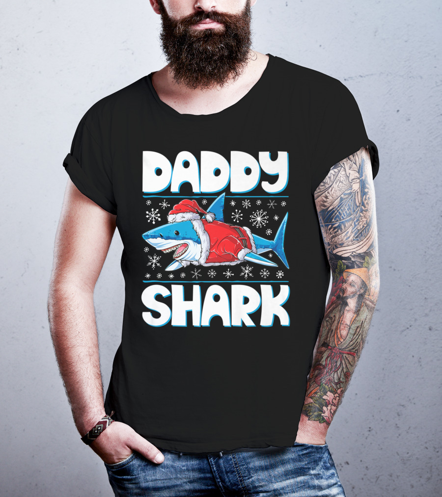 Daddy Shark Santa Christmas Snowflakes T-Shirt