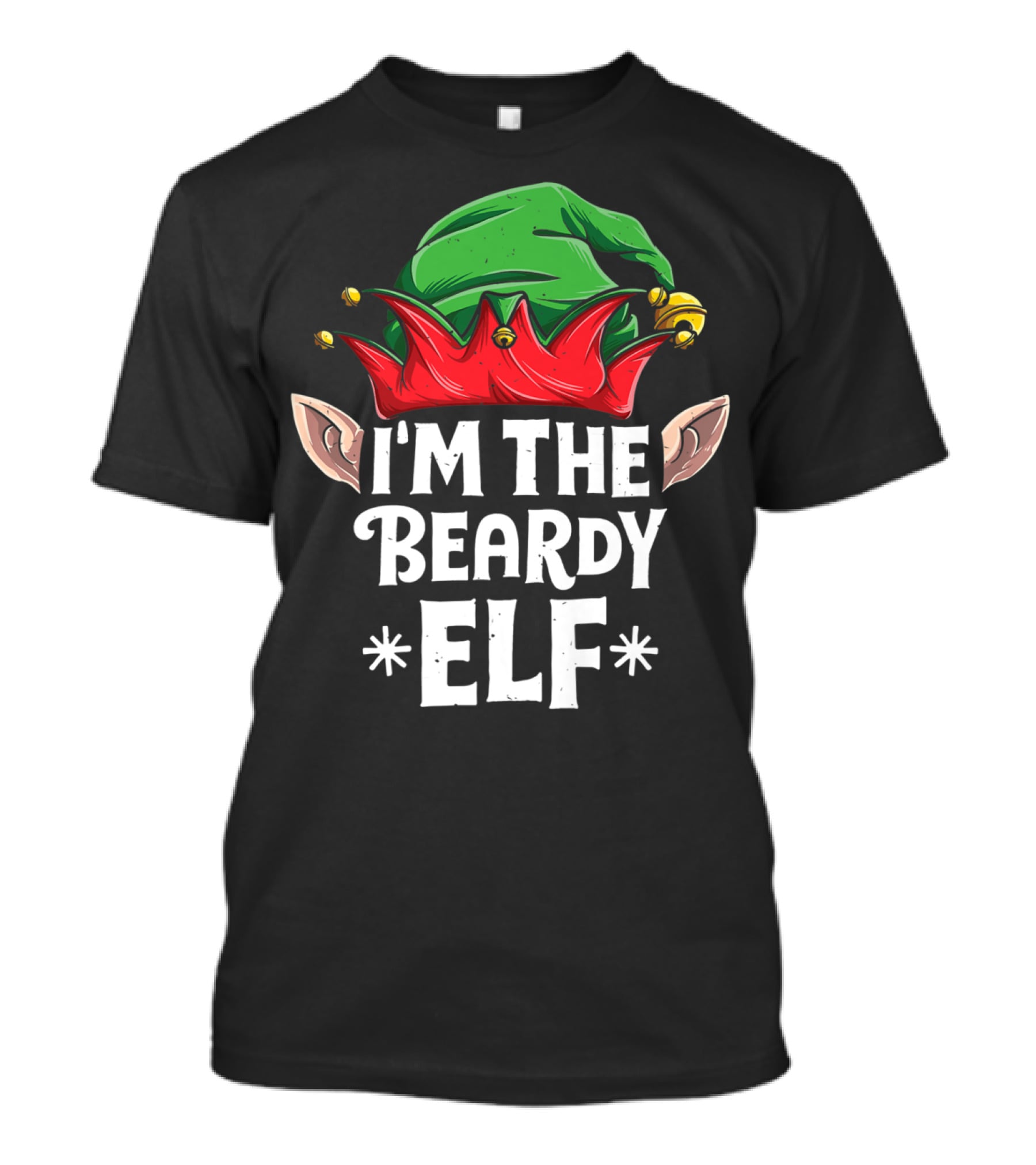 I'm The Beardy Elf With Festive Green Hat And Red Jingle Bell Motif T-Shirt
