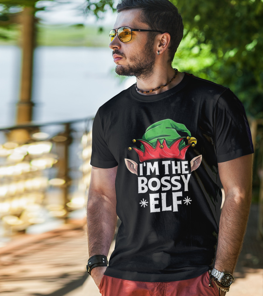I'm The Bossy Elf Christmas Family Matching Jingle Hat Ears T-Shirt