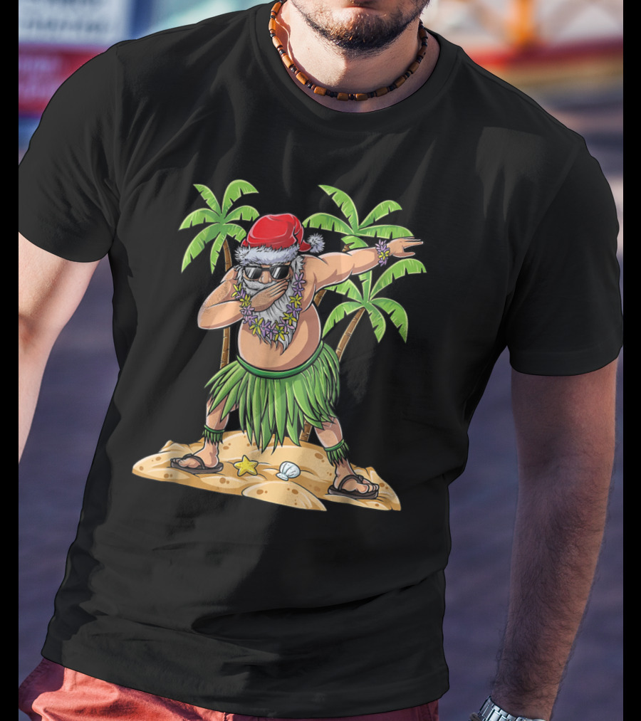 Dabbing Santa Christmas In July Kids Hawaiian Palm Trees Beach Holiday T-Shirt