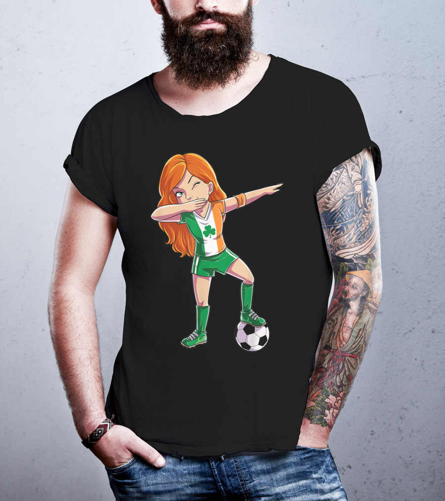 Dabbing Irish Soccer Girl With Shamrock Jersey And Football T-Shirt