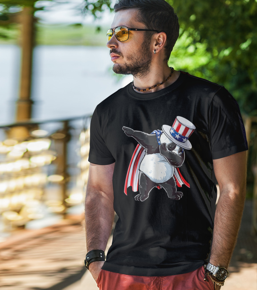 Dabbing Uncle Sam Panda Fourth Of July Red White And Blue Cape T-Shirt