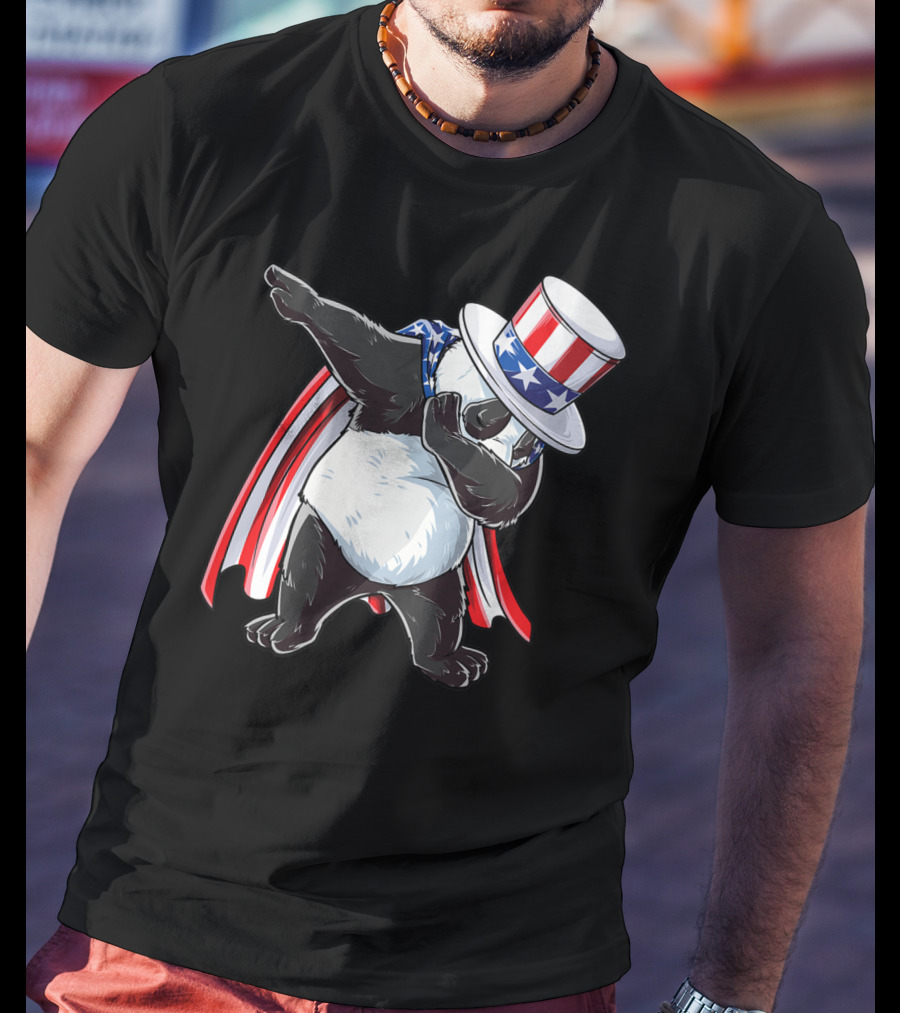 Dabbing Uncle Sam Panda Fourth Of July Red White And Blue Cape T-Shirt