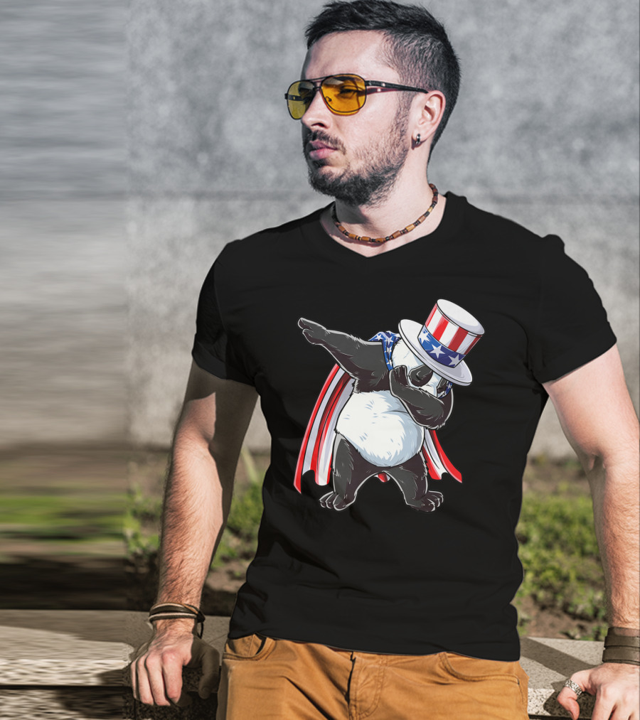 Dabbing Uncle Sam Panda Fourth Of July Red White And Blue Cape T-Shirt