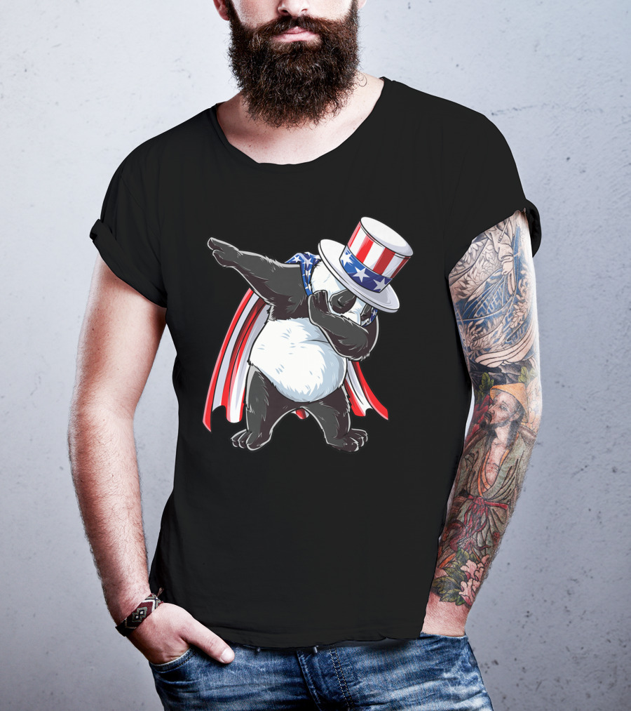 Dabbing Uncle Sam Panda Fourth Of July Red White And Blue Cape T-Shirt