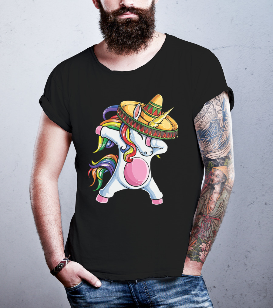 Dabbing Unicorn Rainbow Sombrero Cinco De Mayo T-Shirt