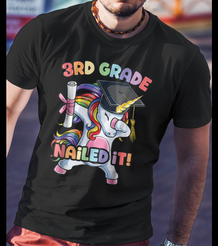 3rd Grade Nailed It Dabbing Unicorn Graduation Girls T-Shirt