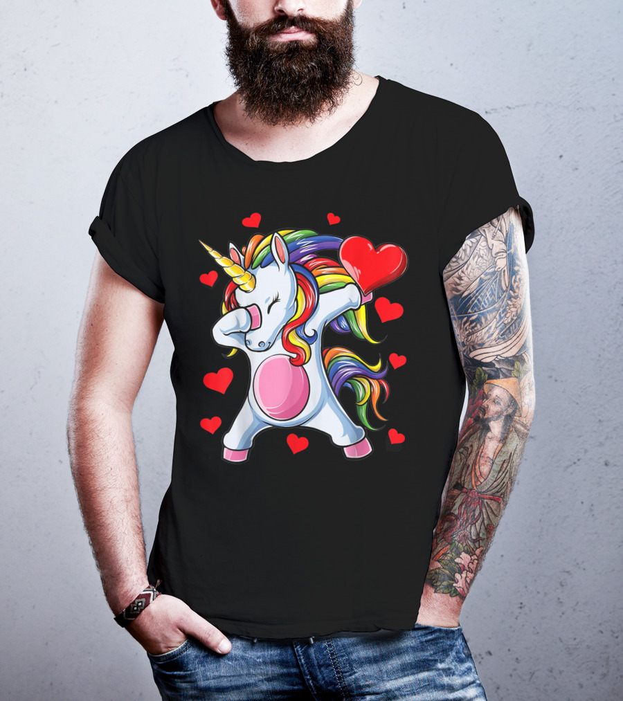 Valentines Day Dabbing Unicorn With Heart Girls T-Shirt