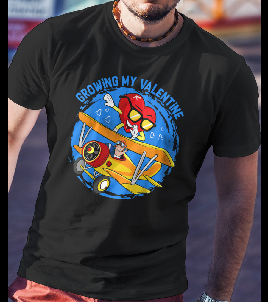 Growing My Valentine Heart Airplane Dabbing Valentine's T-Shirt