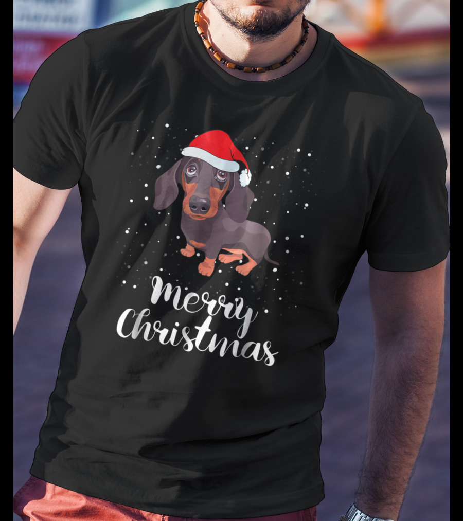 Merry Christmas Dachshund Santa Hat Family Matching Group T-Shirt