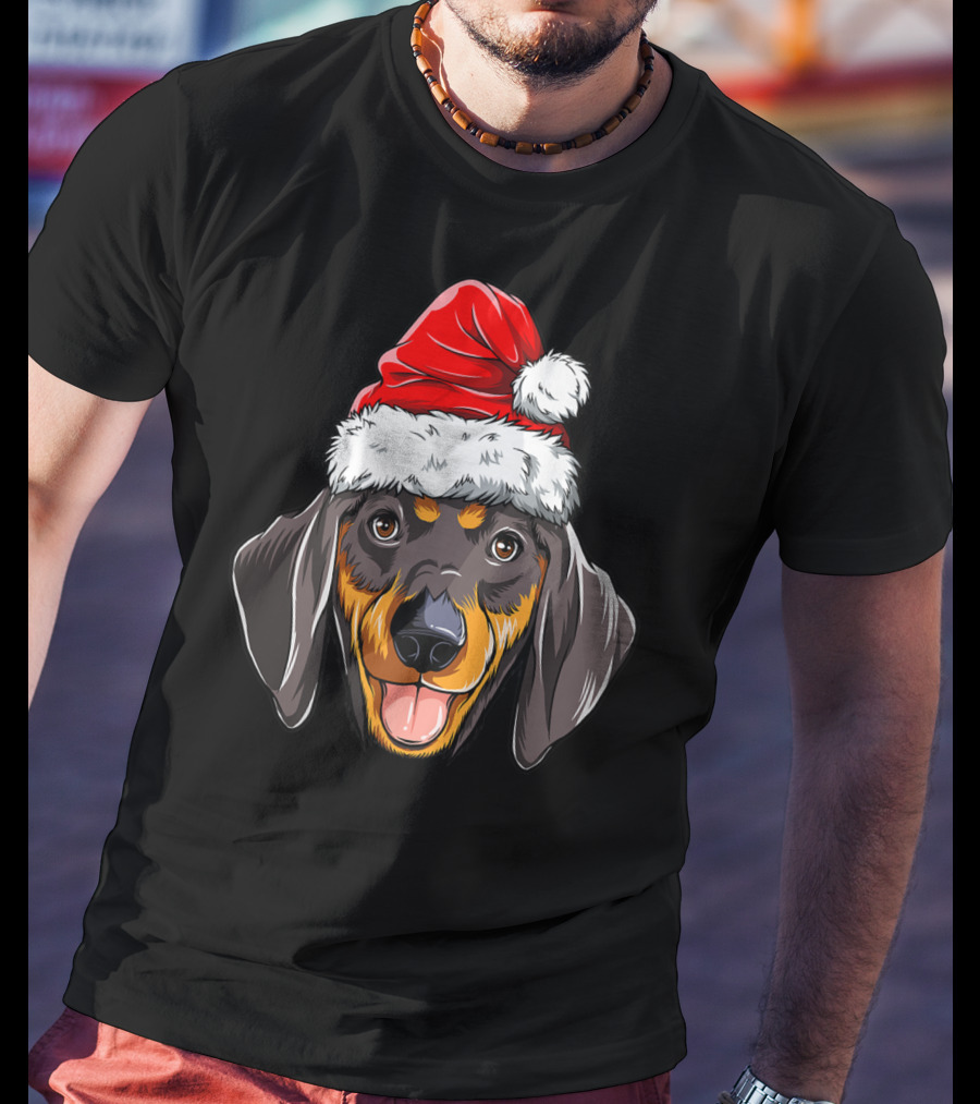 Dachshund Santa Christmas Kids Xmas Holiday Dog Cute Pup Festive Hat T-Shirt